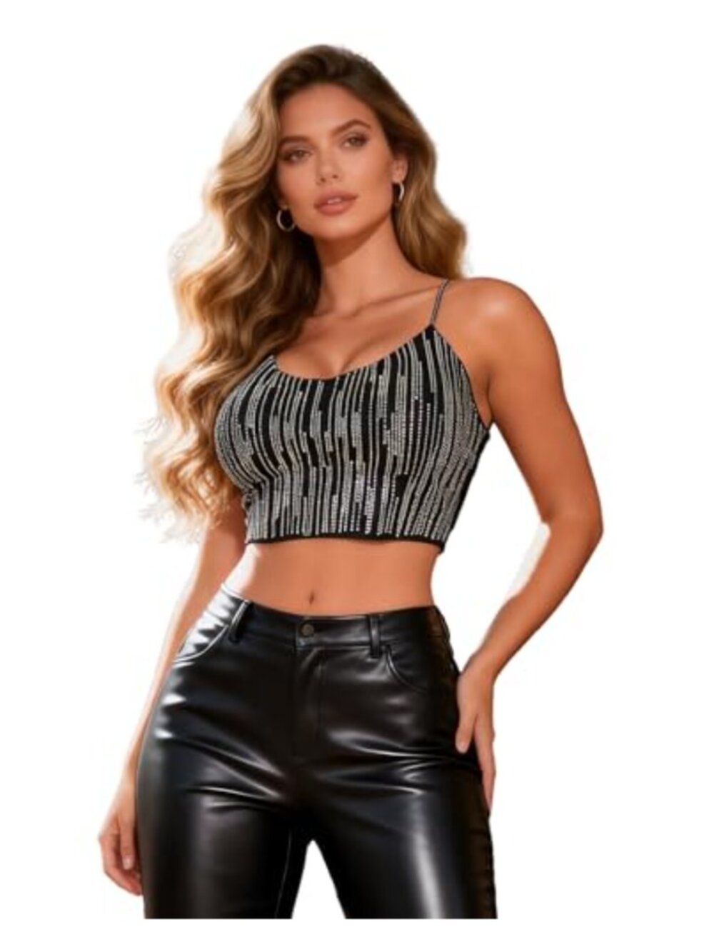 Rhinestone Bustier Crop Top Criss Cross Back Sparkly Party Top